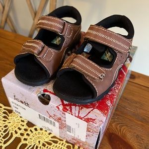 Scott David Brown Velcro Toddler Sandals Sz 8 In Box Leather Look
